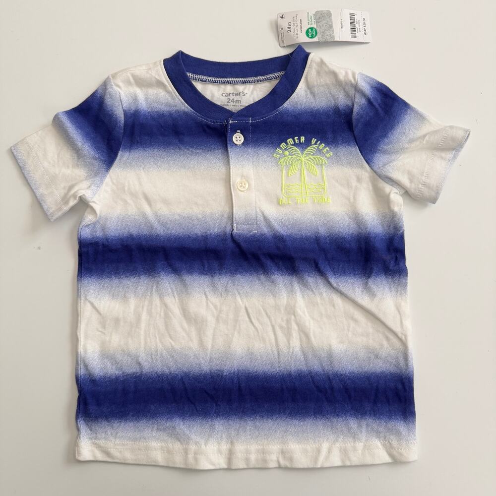 Carter’s stripe henley tee t-shirt short sleeve blue white summer vibes